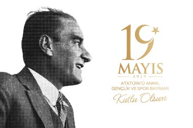 Türk ulusal tatil vektör illüstrasyonu. 19 Mayis Atatürk 'u Anma, Genclik ve Spor Bayrami Kutlu Olsun. İngilizce: 