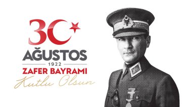 30 Ağustos, Türkiye 'nin ulusal bayram kutlama vektörü illüstrasyonu. 30 Agustos Zafer Bayrami Kutlu Olsun. 30 Ağustos Zafer Günü 'nüz kutlu olsun. Tebrik kartı şablonu.