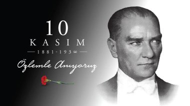Türkiye, Ankara 1881-1938: 10 Kasım, Mustafa Kemal Atatürk vektör illüstrasyonunun ölüm günü. Türkiye Cumhuriyeti 'nin ilk cumhurbaşkanı. İngilizce: Saygıyla hatırlıyoruz.
