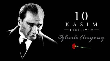 Türkiye, Ankara 1881-1938: 10 Kasım, Mustafa Kemal Atatürk vektör illüstrasyonunun ölüm günü. Türkiye Cumhuriyeti 'nin ilk cumhurbaşkanı. İngilizce: Saygıyla hatırlıyoruz.