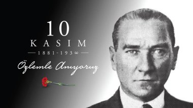Türkiye, Ankara 1881-1938: 10 Kasım, Mustafa Kemal Atatürk vektör illüstrasyonunun ölüm günü. Türkiye Cumhuriyeti 'nin ilk cumhurbaşkanı. İngilizce: Saygıyla hatırlıyoruz.