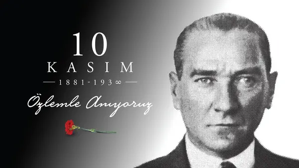 Türkiye, Ankara 1881-1938: 10 Kasım, Mustafa Kemal Atatürk vektör illüstrasyonunun ölüm günü. Türkiye Cumhuriyeti 'nin ilk cumhurbaşkanı. İngilizce: Saygıyla hatırlıyoruz.