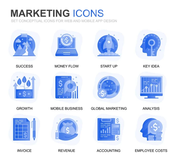 Moderne Set Business Marketing Gradient Icônes Plates Pour Site Web — Image vectorielle