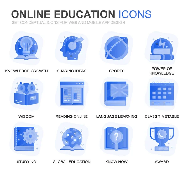 Conjunto Moderno Educação Conhecimento Gradiente Ícones Planos Para Website Aplicativos — Vetor de Stock