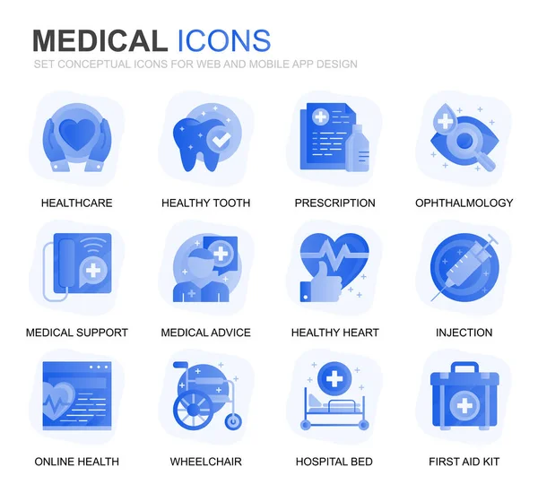 Conjunto Moderno Salud Gradiente Médico Iconos Planos Para Sitio Web — Archivo Imágenes Vectoriales