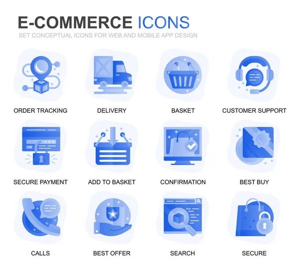 Modern Set Commerce Shopping Gradient Flat Icons Website Mobile Apps — Stock Vector