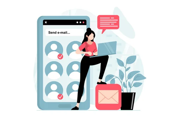 Email Service Concept People Scene Flat Design Woman Sending Lot — Stock Vector