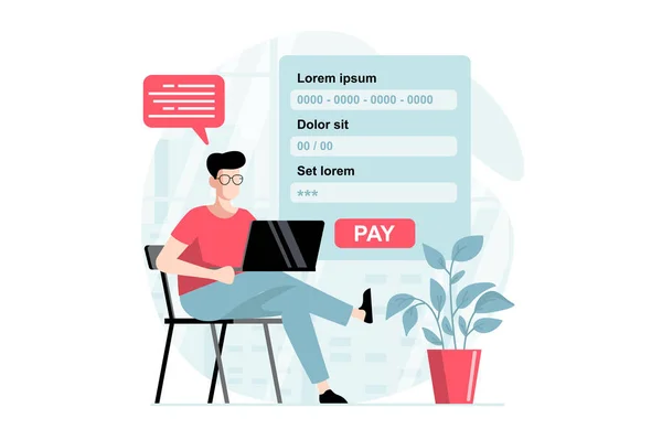 Payment Concept People Scene Flat Design Man Filling Digital Form — Stock Vector