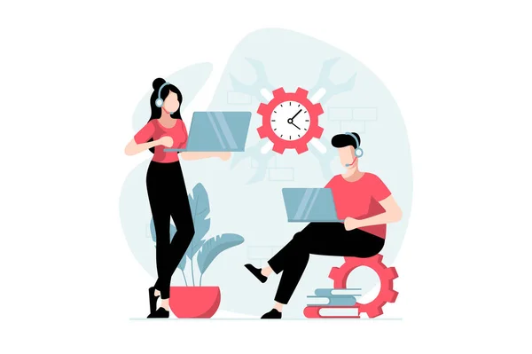 Technical Support Concept People Scene Flat Design Team Tech Experts — Stock Vector