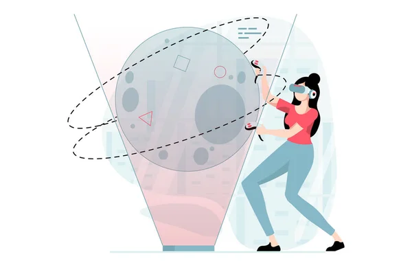Konsep Realitas Virtual Dengan Orang Orang Dalam Desain Datar Wanita - Stok Vektor