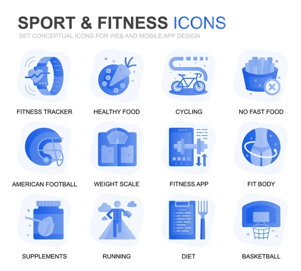 Modern Set Sport and Fitness Gradient Flat Icons for Website and Mobile Apps. Contains such Icons as Fit Body, Swimming, Fitness App, Supplements. Conceptual color flat icon. Vector pictogram pack.