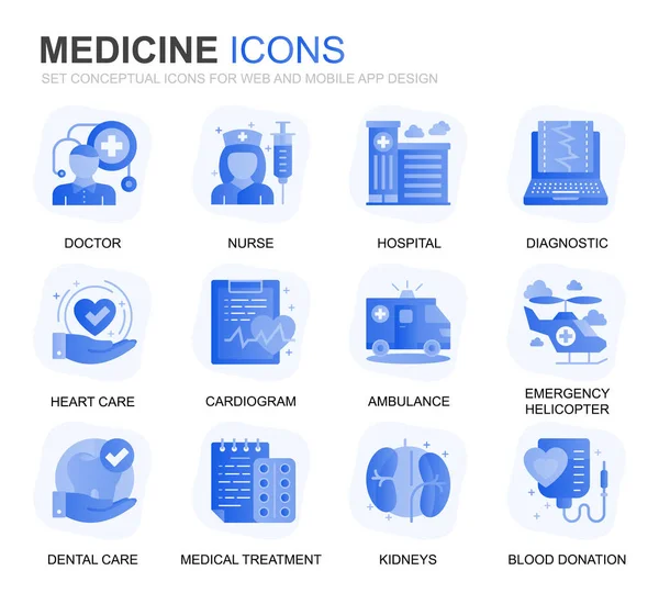 Nowoczesne Zestaw Zdrowia Medycyna Gradient Płaskie Ikony Dla Witryny Aplikacje — Wektor stockowy