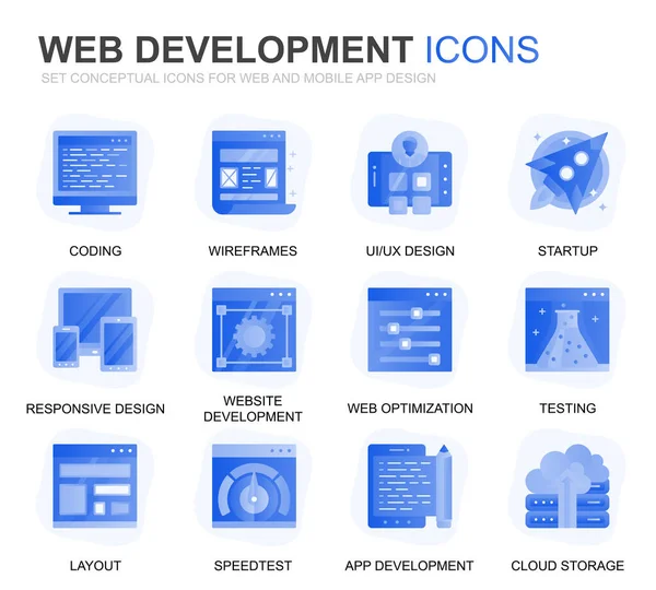 Conjunto Moderno Web Disign Desarrollo Gradiente Iconos Planos Para Sitio — Vector de stock