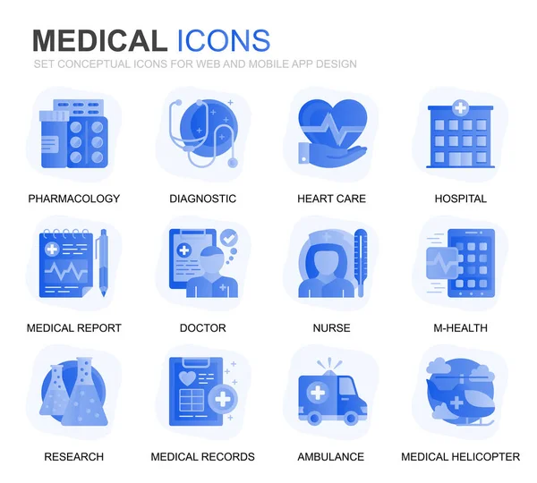 Conjunto Moderno Salud Gradiente Médico Iconos Planos Para Sitio Web — Archivo Imágenes Vectoriales