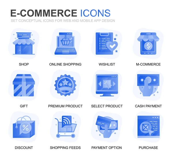 Nowoczesny Zestaw Commerce Zakupy Gradient Płaskie Ikony Dla Witryny Aplikacji — Wektor stockowy
