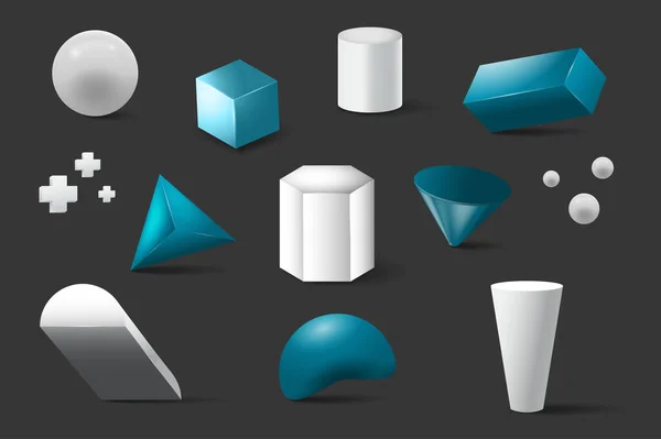 Geométrica Formas Simples Definido Design Realismo Pacote Esfera Cubo Cilindro — Vetor de Stock