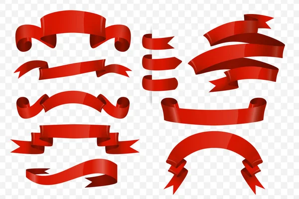 Červené Stuhy Štítky Zasazené Kresleného Designu Svazek Prázdných Bannerů Pro — Stockový vektor