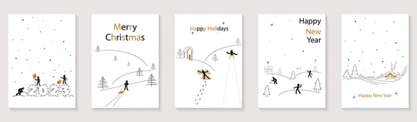 Merry Christmas Happy New Year 2023 Brochure Covers Set Xmas — Stock Vector