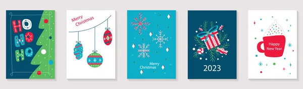 Vrolijk Kerstfeest Gelukkig Nieuwjaar 2023 Brochure Covers Set Kerstmis Minimale — Stockvector