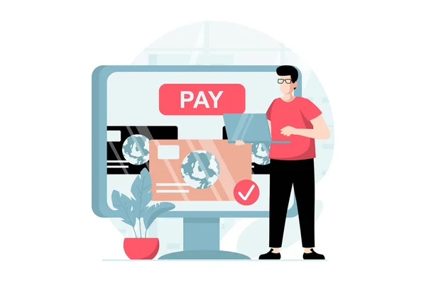 Koncepcja Płatności Ludźmi Płaskiej Konstrukcji Klient Dokonujący Transakcji Finansowych Online — Zdjęcie stockowe
