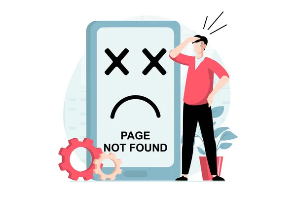 Page Found Concept People Scene Flat Design Man Tries Connection — Stock Photo, Image