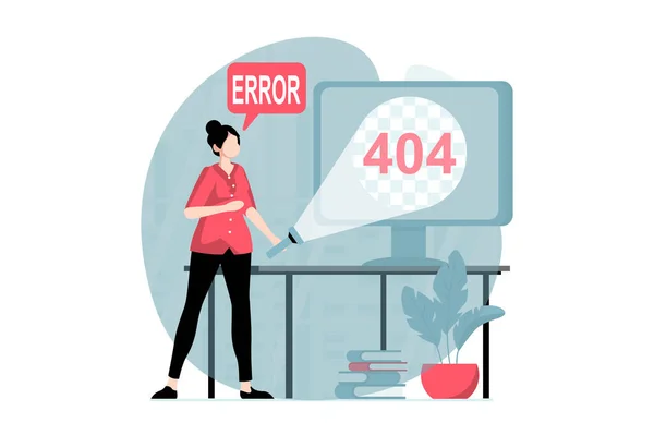 페이지는 디자인의 사람들 개념을 발견하지 못했습니다 여성은 컴퓨터에서 일하며 404 — 스톡 사진