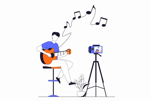 Hobby Concept People Scene Flat Outline Design Man Musician Playing — Stock Photo, Image