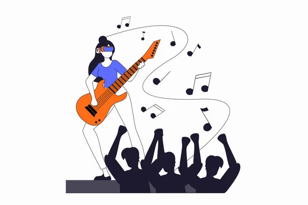Koncepcja Rzeczywistości Wirtualnej Sceną Ludzi Płaskim Obrysie Kobieta Gra Gitarze — Zdjęcie stockowe