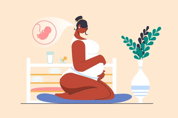 Concepto Embarazo Con Escena Personas Diseño Plano Hermosa Mujer Embarazada — Foto de Stock
