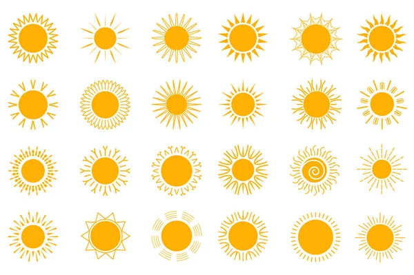 Sun Isolated Graphic Elements Set Flat Design Bundle Orange Suns — Stock Vector