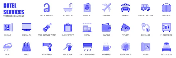 Hotel Diensten Concept Van Web Iconen Eenvoudige Platte Ontwerp Pakket — Stockvector