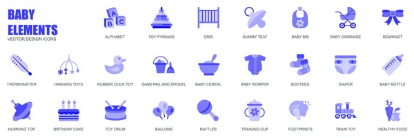 Baby Elementen Concept Van Web Iconen Eenvoudige Platte Ontwerp Verpakking — Stockvector