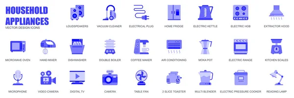 Huishoudelijke Apparaten Concept Van Web Iconen Eenvoudige Platte Ontwerp Pack — Stockvector