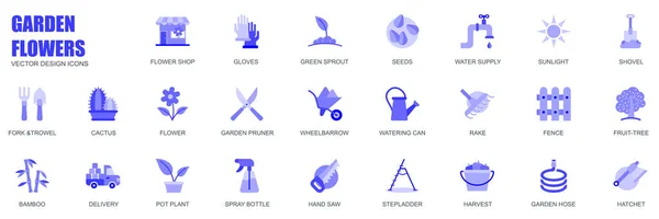 Tuin Bloemen Concept Van Web Iconen Eenvoudige Platte Ontwerp Pakket — Stockvector