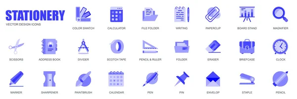 Stationery Concept Van Web Iconen Eenvoudige Platte Ontwerp Verpakking Van — Stockvector