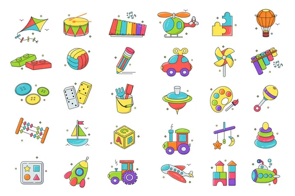 Kids Toys Isolated Graphic Elements Set Flat Design Bundle Kite — Stock Photo, Image