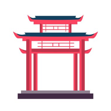 Geleneksel Asya tarzı Japon ya da Çin mimarisi geçidi. Vektör illüstrasyonu izole tasarımı