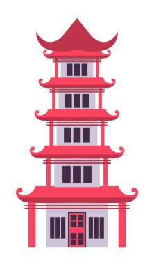 Japon ya da Çin kültürünün antik mimarisinin yüksek binası. Vektör illüstrasyonu izole tasarımı