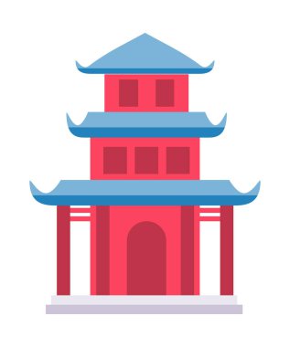 Japon ya da Çin kültürünün eski mimarisinde pagoda olan bir ev. Vektör illüstrasyonu izole tasarımı