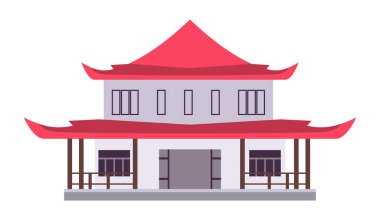 Çin ya da Japon kültürünün eski mimari tarzında pagoda ile inşa edilmiş. Vektör illüstrasyonu izole tasarımı