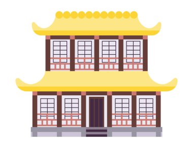 Çin ya da Japon kültürünün eski mimari tarzında saray ya da tapınak. Vektör illüstrasyonu izole tasarımı