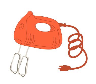 Yemek pişirmek için el elektrikli mikseri. Mutfak gereçleri ve ev aletleri. Vektör illüstrasyonu izole tasarımı