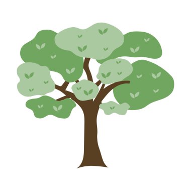 Yaz ya da bahar mevsiminde yeşil yapraklı ağaç. Doğa manzaraları için bitkiler. Vektör illüstrasyonu izole tasarımı