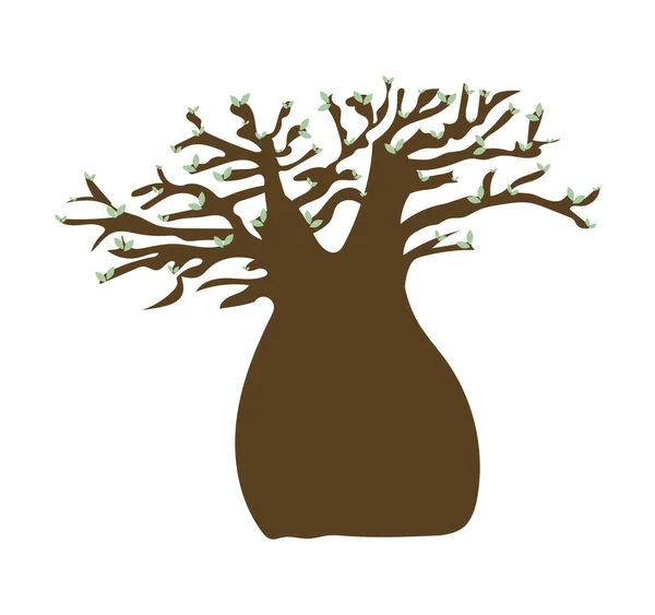 Baobab Albero Con Tronco Enorme Piccoli Rami Con Foglie Verdi — Vettoriale Stock