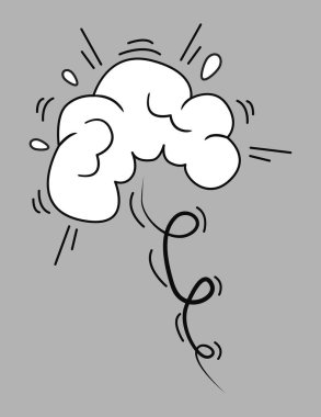 Beyaz bulut ve spiral izlerle izole edilmiş patlama etkisi. Çizgi film tasarımında vektör illüstrasyonu