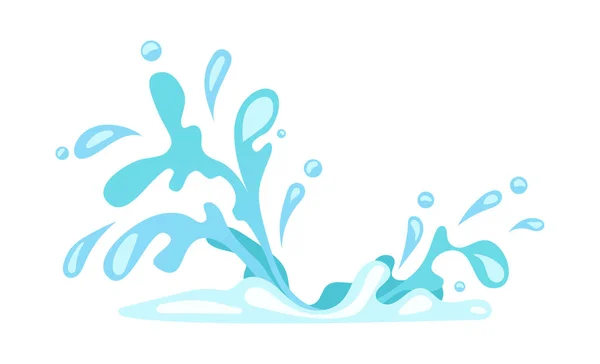 スプラッシュダイナミックとドロップで新鮮な水効果が移動します 漫画デザインのベクトルイラスト — ストックベクタ