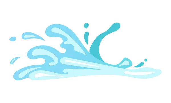 流れる海の波 スプラッシュやドロップで新鮮な水の効果 漫画デザインのベクトルイラスト — ストックベクタ
