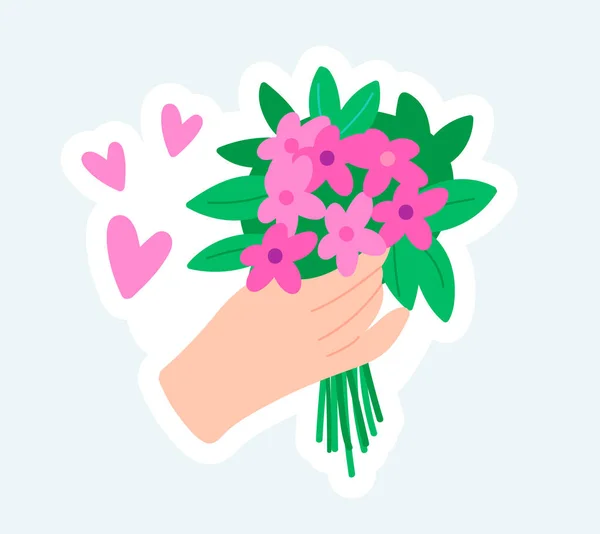 Nsan Eli Bir Buket Çiçeği Tutar Aşk Romantik Hediye Çizgi — Stok Vektör