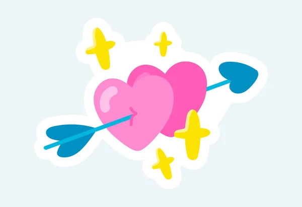 Hearts Couple Pierced Cupid Arrow Love Romantic Vector Illustration Cartoon — Stock Vector