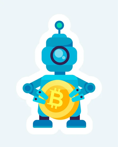 Crypto Trading Robot Houdt Bitcoin Cryptogeld Blockchain Vector Illustratie Cartoon — Stockvector